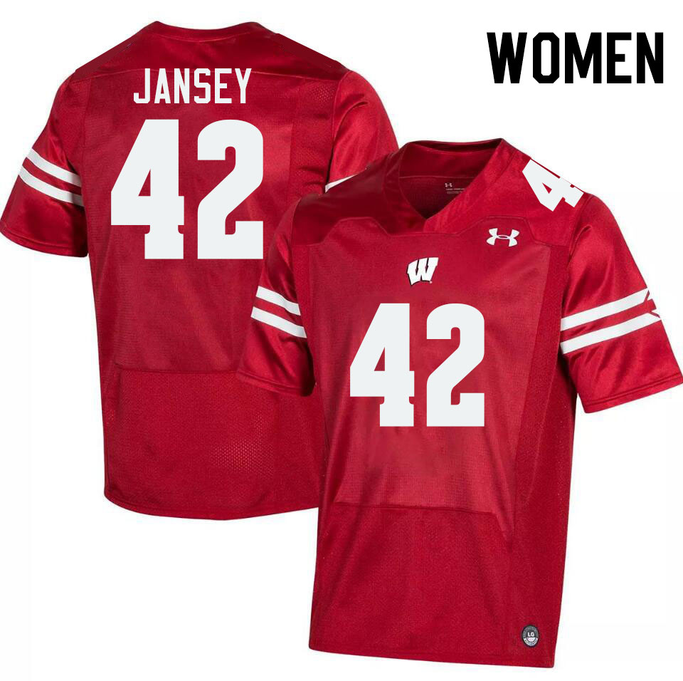 Women #42 Tyler Jansey Wisconsin Badgers College Football Jerseys Stitched-Red